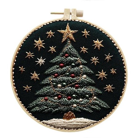 Julbroderisett for voksne barn DIY Juletre Broderi Håndverkssett Broderistoff Tråd Bøyle Sett Gave til Broderielskere Nybegynnere_YF