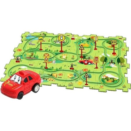 Puslespill Bilbane Sett med Kjøretøy Barnevennlig Utdannende Puslespill Bilbane Lekesett Bilbane Skinne Bilbygging Montessori Leke for 3+ År Gamle