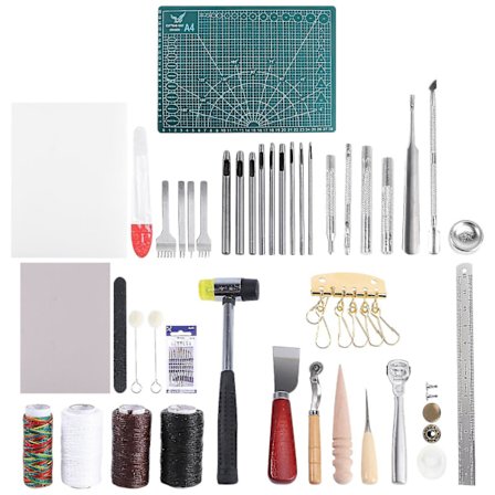 1 Sæt/61 stk. Sy-sæt DIY Læderværktøjer Håndlavet Håndværk Sytilbehør Til Hjemmet (Læderfarve Tilfældig)