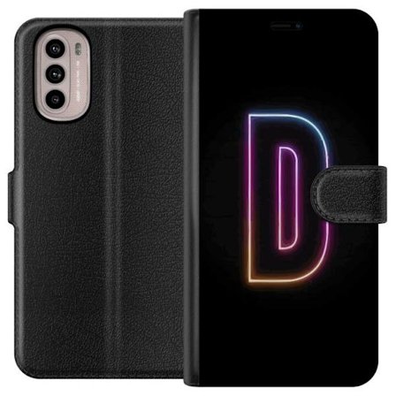 Kompatibel Tegnebogsetui til Motorola Motorola Moto G41 Minimalistisk neonbogstav D i farveskiftende lys mod sort baggrund i moderne digital design