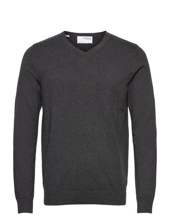 Slhberg Ls Knit V- Neck B Ex Strikkegenser V-krage Grå Selected Homme