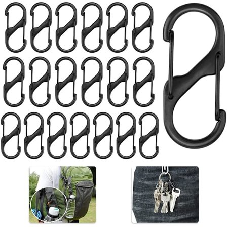 S-formet karabinhage med dobbelt løkke, klatrekarabinhage i zinklegering, nøglering i miniformat, vandtæt karabinhage i sort til rejser