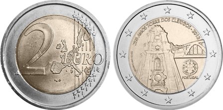 Portugal 2013 - 250-året for byggeriet af 'Torre dos Clérigos' - 2 euro mønt
