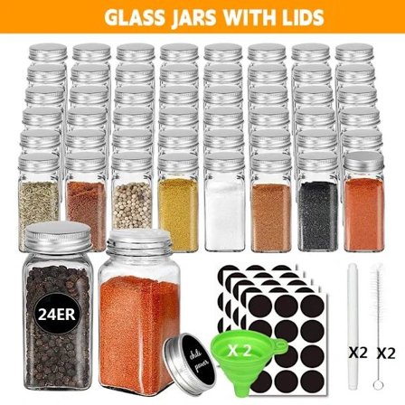 24 st kryddburkar set med aluminiumlock förvaring glasburkar