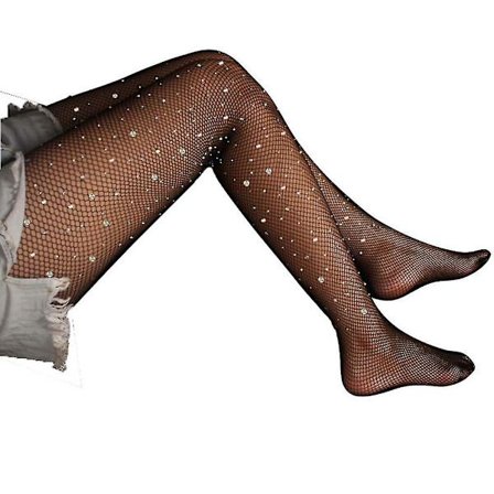 Kvinners Sexy Hullete Hullgarn Strømpebukse Glitter Rhinestone Diamant Pyntet Slim Mesh Tights Gjennomsiktig Nett Strømper Festklær (FMY)
