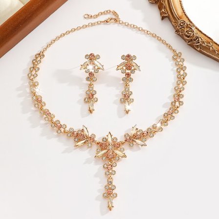 Glittrande Strass Kristall Halsband & Örhänge Bröllop Legering Smyckesset för Kvinnor – Klänning & Tröja Accessoar