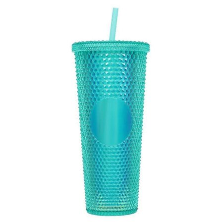 710 ml Bærbar Studded Tumbler med Låg og Sugerør, Iced Coffee Kopper, Dobbeltvægget Glat Kop ETH