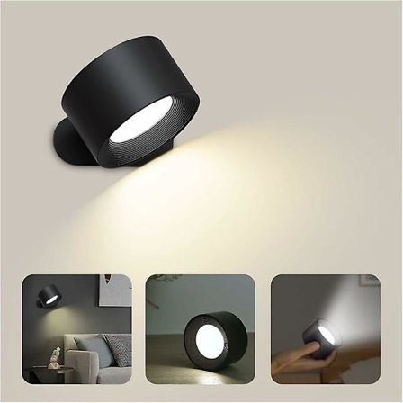 Innendørs Vegglampe, Touch LED Vegglampe Med USB Ladeport Touch Kontroll, 3 Lysstyrkenivåer 3 Temperaturer 360 Roterbar Sengelampe For Soverom