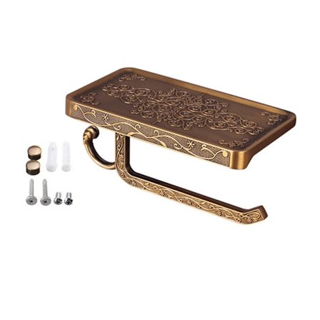 Sort Papirrullerholder med Telefonopbevaring Hylde Aluminium Vintage Toiletpapir Håndklædeholder til Badeværelse Guld