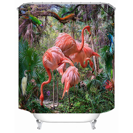 Flamingo Duschdraperi, Vattentätt Duschdraperi i Tyg för Badrum med 12 Plastkrokar - Stil 1