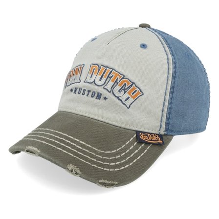 Von Dutch - Šedá unconstructed Kšiltovka - Distressed Embroider Blue/Beige/Brown Dad Cap @ Hatstore