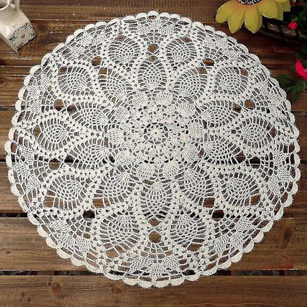 Sinknap 60cm Rund Spetsduk i Bomull, Handvirkad, Hål, Bordduk -xx