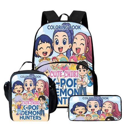 K-Pop Demon Hunter Rygsæk Skuldertaske Madkasse Penalhus Skolerygsæk-FF- 3PCWKH025