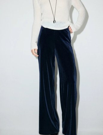 Mango Velvet Wide-Leg Trousers - Navy - M
