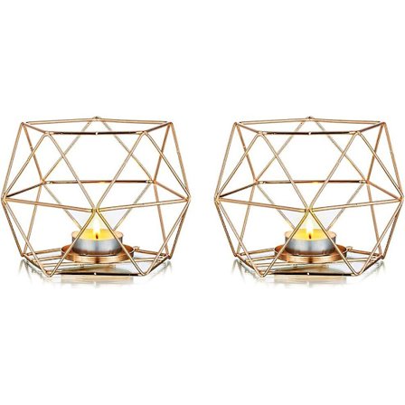 Te-ljusstake - 2-pack Guld Post Kandelaber Geometrisk Te-ljusstake