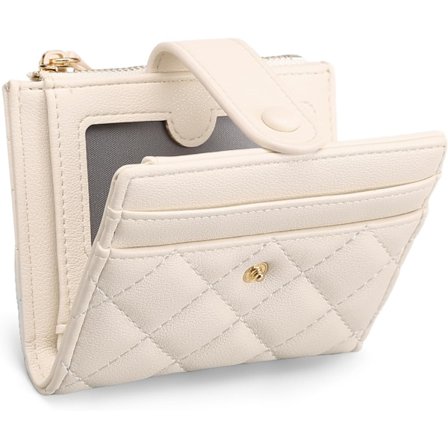 Ultratynn Bifold-lommebok i skinn for kvinner - RFID-blokkerende kredittkortetui med ID-vindu, myntlomme med glidelås og minipose