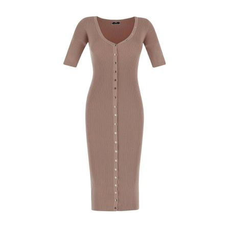 Elisabetta Franchi Ribbed Midi Dress , Beige , Dames , Maat: S Maxi jurken
