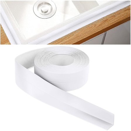 Baderomstett, 3,2m*3,8cm Selvklebende Tetningslist, Selvklebende PVC Tetningsbånd for Badekar, Bad, Kjøkken, Muggsikker, Fuget (Hvit)