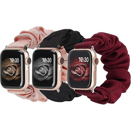 3-pack Kompatibla med Apple Watch Armband Scrunchies 42mm Tyg Mjukt Mönstrat Tryckt Tyg Armband Armband Kvinnor IWatch Elastiska Scrunchy Band 44mm