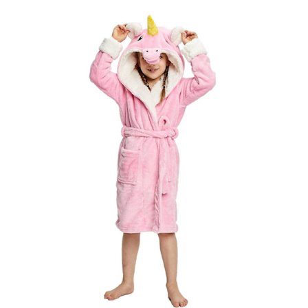 Reedca Flickor Enhörning Morgonrock Mjuk Badrock med Huva Sovkläder Loungewear Presenter Kompatibel med Flickor Småbarn Barn Sherpa Rosa Enhörning