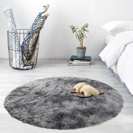 Shaggy Matta Rund Liten Rund Matta 120 Diameter Rund Vardagsrum Soffbord Ullmatta - Ljusgrå