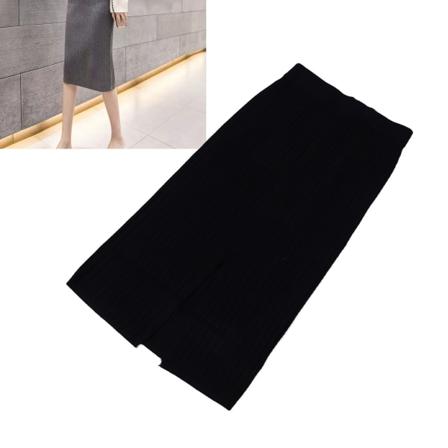 Kvinde Hofte Wrap Nederdel Høj Talje Høj Elasticitet Slim Fit Hem Split Strikket Midi Nederdel Sort Grå