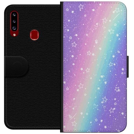 Kompatibelt Lommeboketui til Samsung Galaxy A20s Rainbow-farget pastellbakgrunn med hvite stjerner og gnistrende prikker i myk overgang