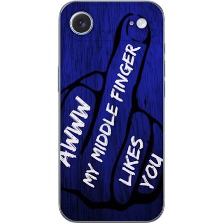 Kompatibelt Mobildeksel til Apple iPhone 17 Air Mørk typografisk illustrasjon med hjerteform og budskap om vennskap mot dyp blå tretekstur