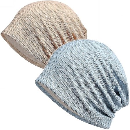 Bomullslue med blonde for kvinner, turban, myk sovelue, kemoluer, trendy slapp hatt (FMY)