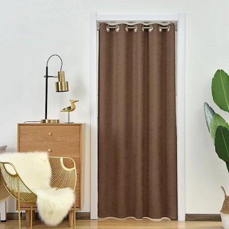 Solid Farve Skygge Og Termisk Isolering Partition Dør Gardin, Garderobe Dør Gardin, Soveværelse Og Stue Dør Gardina Kaffe W100cm x H200cm 1Pc
