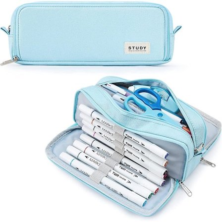 Skolepennal til piger og drenge Stor pennalhus med 3 rum Pastelfarvede pennalhuse til kvinder og mænd