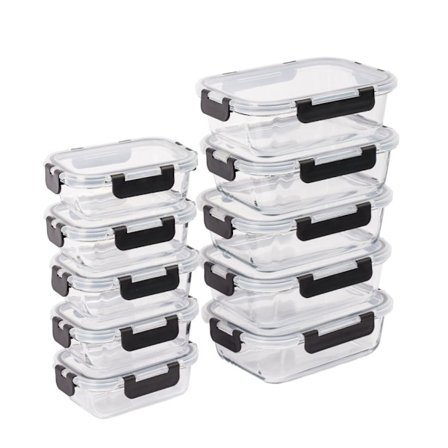Glasbeholdere til madopbevaring, sæt med 10 dele, lækagesikre låg