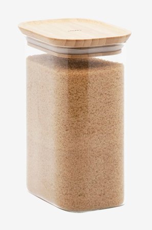 Pebbly - Rektangulär matförvaring i glas med bambulock - Storlek M - Transparent - Förvaringsburkar - Från Homeroom