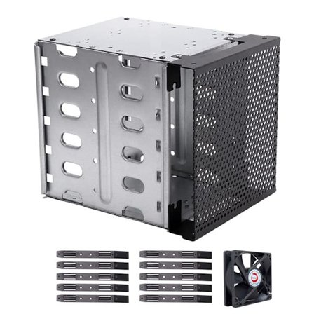 Hårddiskbur i rostfritt stål för dator SATA HDD 5,25" till 5X 3,5 Rack