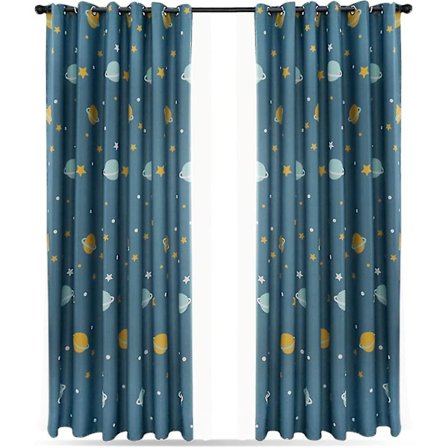 2 stk. Blå Planet Gardiner, Mørklægningsgardiner Børne Gardiner, Polyester Mørklægningsgardiner Tegneserie Blå Planeter Soveværelsesgardiner Til 