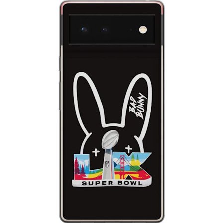 Kompatibel Mobilcover til Google Pixel 6 Bad Bunny portræt med åben skjorte, tatoveringer og krøllet hår i stilfuld modefotografering