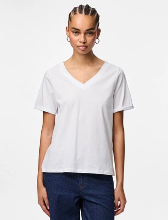 Pieces Pcria Ss V-Neck Solid Tee Jrs Noos Bc - White - XL