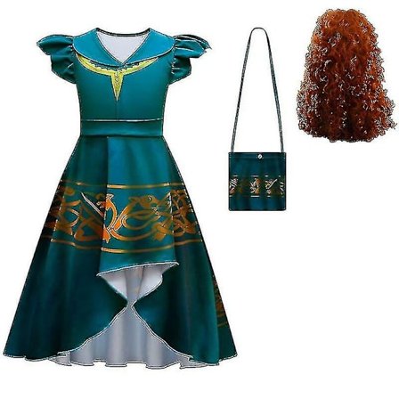 Halloween jenter uregelmessig skjørt kjole Cosplay Modig Merida barnefestival performance show skjørt Cape parykk Costume-c