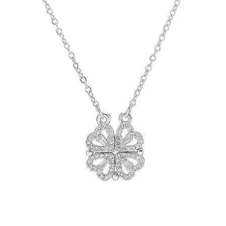 Four Leaf Clover Necklace Magnetic Folding Heart-shaped Clavicle Chain Openable Choker Jewelry Hanging Pendant For Women