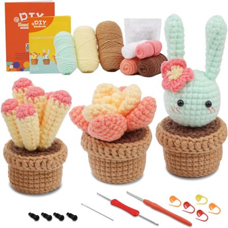 Nybörjarset för virkning - Mjukhet, Virknålar, Garn, Polyesterfyllning, Maskmarkörer och Instruktioner