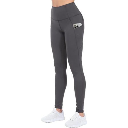 ch Dam High Waisted Active Yoga byxor med fickor Tummy Control Workout Buttery Soft Leggings Grå 3X-Large