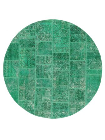 Patchwork Teppich Ø 197 Rund Grün/Dunkelgrün Wolle, Persien