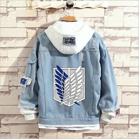 2023 Attack on Titan Jakke Casual Denim Jakke til Mænd og Kvinder blå XL