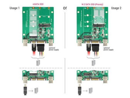 Delock Converter SATA / USB 3.1 type B socket> M.2 / mSATA slot - Diskkontroller - M.2 Card / mSATA - SATA 3Gb/s, USB 3.1 (Gen 2)