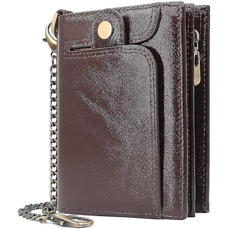 Pung til mænd RFID-beskyttelse Lille pung Ægte læderpung til mænd med kæde