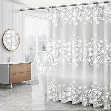 Duschdraperi med 12 krokar, Peva Duschdraperi Blommigt Mögelresistent Vattentätt Polyestertyg Duschdraperi (Genomskinligt Mönster, 180x180cm)
