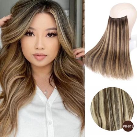 Fish Line One Piece 100% Människohår Förlängning Clip Hårförlängning Ombre Natural Remy Hair Rak hårstrå Blond För kvinnor P8-613 20 inch 100g
