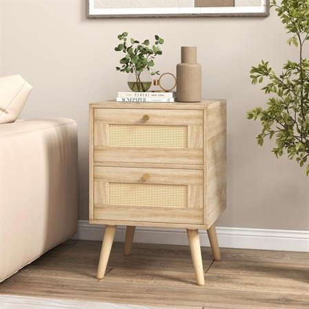 Sengebord i rattan med 2 skuffer