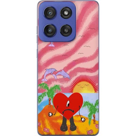 Yhteensopiva Puhelinkuori Motorola Edge 60 Stylus Bad Bunny värikkäässä tikatussa takissa sydänkuvioilla ja aurinkolaseilla modernissa katutyylissä