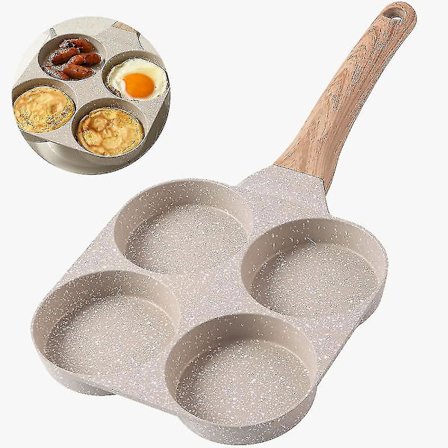 Pannekakepanne, 4-kopps eggstekepanne, non-stick delt omelettpanne, frokostburgerpanne